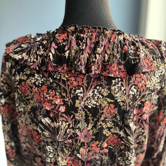 AQUA (Bloomingdale’s) Multicolored Floral Ruffled Blouse - Dark Academia, Boho - Picture 8 of 17
